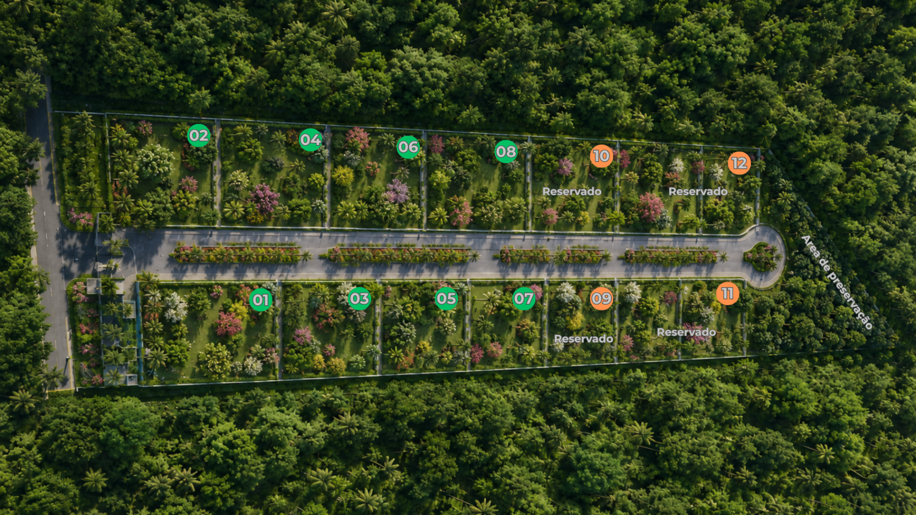 Mapa de divisão dos 12 lotes do Life Residence — planta de implantação